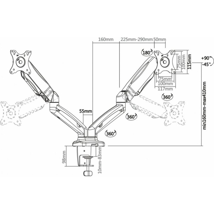 TISCHHALTERUNG MIT DOPPELARM AUS AISENS DT27TSR-045 FÜR BILDSCHIRME 13-27 '/ 33-65CM - BIS 6.5KG - GEGENGEWICHT / NEIGEN / N