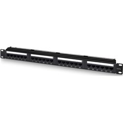  Aisens A141-0509 Panel de parcheo, 24 puertos RJ45 Cat.6 UTP, 19″ 1U dual IDC con gestión de cables, negro