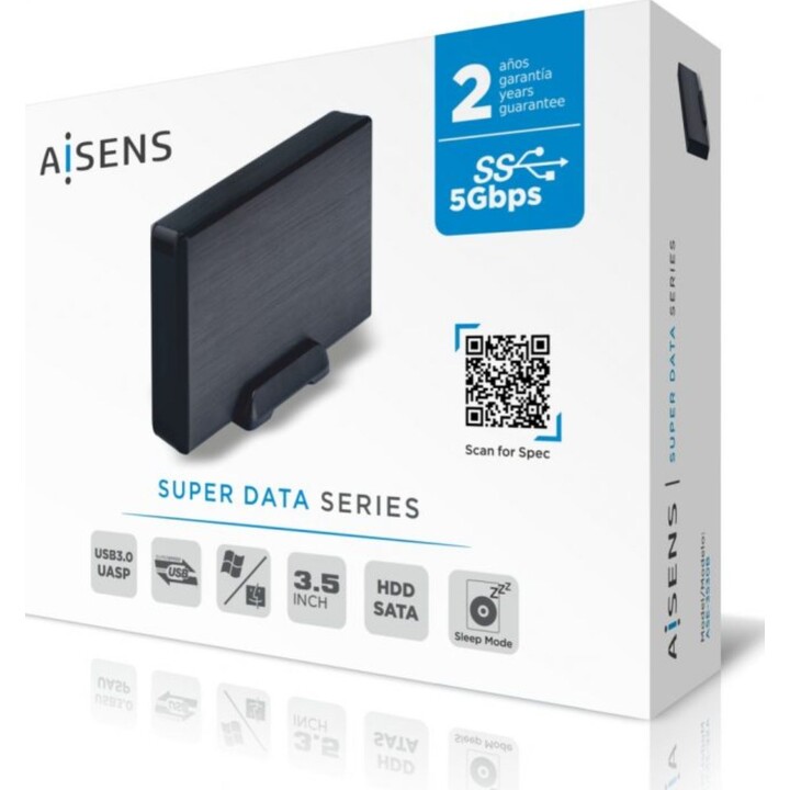 Aisens ASE-3530B, Caja externa 3,5″ para discos duros SATA I, II y III a USB 3.0/USB3.1 GEN1, negra