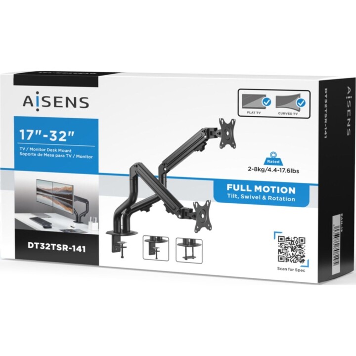 Supporto per 2 monitor o TV Aisens DT32TSR-141/ fino a 8 kg