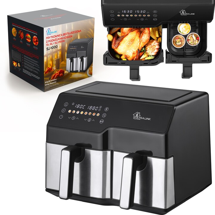 Extralink Home Air Fryer Sj-1000 10L EU | Freidora de Aire | (6l+4l) 2500w