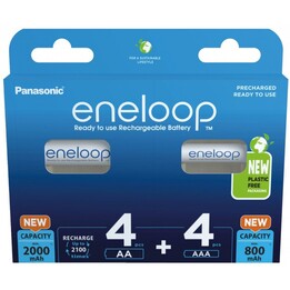 Conjunto Panasonic Eneloop: 4 pilas AA de 2000 mAh y 4 pilas AAA de 800 mAh