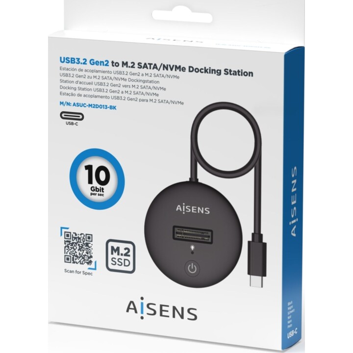 Station d accueil USB Type-C pour SSD M2 SATA/NVMe NGFF Aisens ASUC-M2D013-BK/ Noir