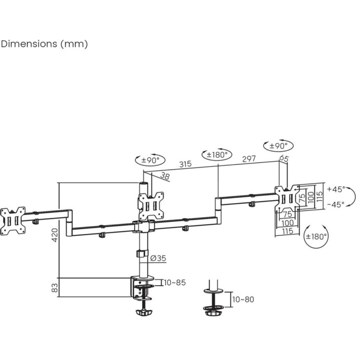 Unterstützung für 3 Aisens DT27TSR-281 Monitore/bis zu 10 kg