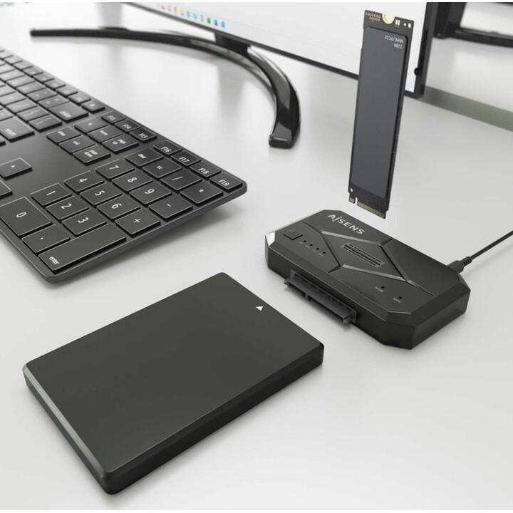 Aisens ASDS-M2SATA04B Estación de acoplamiento SATA 2.5/3.5, M.2 NVMe a USB 3.0/3.1 gen1, negro