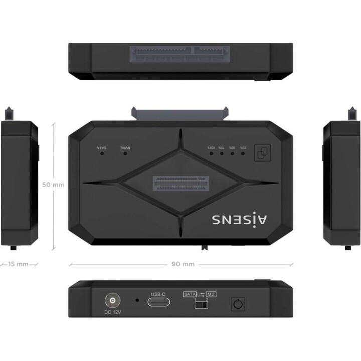 Aisens ASDS-M2SATA04B Estación de acoplamiento SATA 2.5/3.5, M.2 NVMe a USB 3.0/3.1 gen1, negro