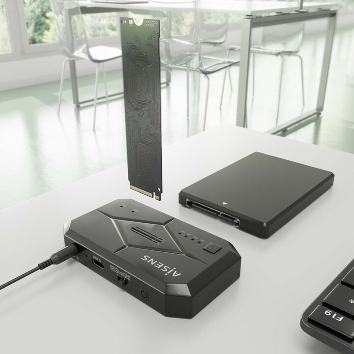 Aisens ASDS-M2SATA04B Estación de acoplamiento SATA 2.5/3.5, M.2 NVMe a USB 3.0/3.1 gen1, negro