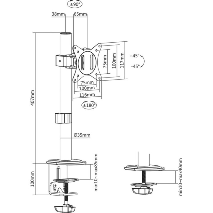 Aisens DT32TSR-227, Soporte de mesa giratorio e inclinable para Monitor/TV 9Kg