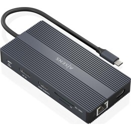 Aisens ASUC-12P017-GR Conversor USB-C a 2xHDMI, 1xRJ45, 2xUSB-A 5G, 2xUSB-A 10G, 1xUSB-C, 1xUSB-C, 100w