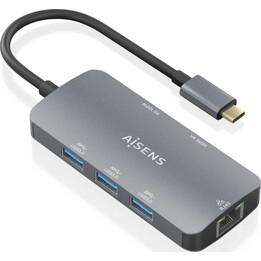 Aisens ASUC-6P019-GR, Conversor USB-C a 1xHDMI, 1xRJ45, 3xUSB-A, 1xUSB-C PD, 100w
