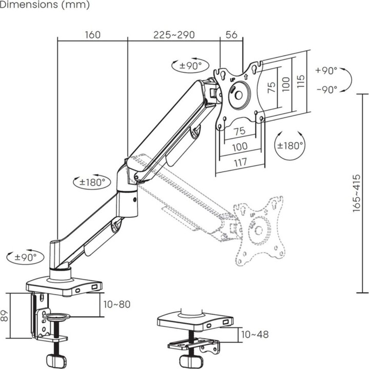 Supporto per monitor con contrappeso Aisens DT32TSR-355/ girevole/ inclinabile/ fino a 9 kg