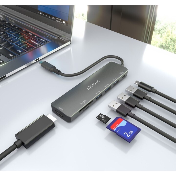 ocking USB Type-C Aisens ASUC-7P025-GR/ 1xHDMI/ 3xUSB/ 1xUSB Type-C PD/ 1xCard Reader/ Gray