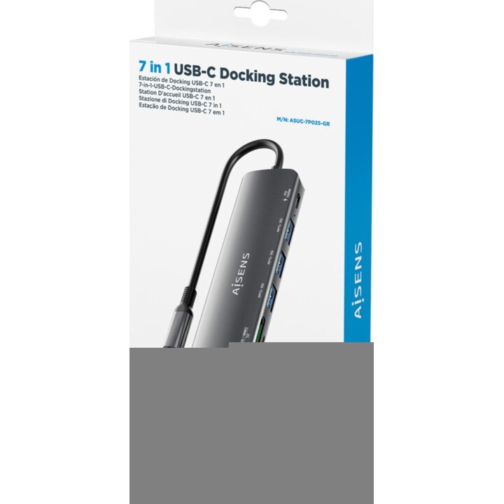 ocking USB Type-C Aisens ASUC-7P025-GR/ 1xHDMI/ 3xUSB/ 1xUSB Type-C PD/ 1xCard Reader/ Gray