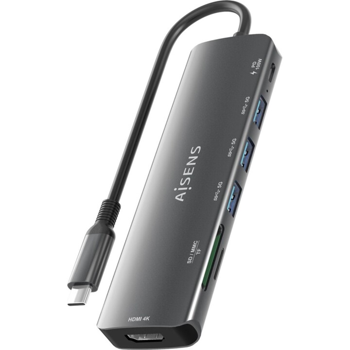 ocking USB Type-C Aisens ASUC-7P025-GR/ 1xHDMI/ 3xUSB/ 1xUSB Type-C PD/ 1xCard Reader/ Gray