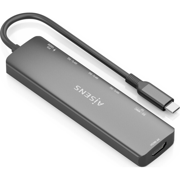 ocking USB Type-C Aisens ASUC-7P025-GR/ 1xHDMI/ 3xUSB/ 1xUSB Type-C PD/ 1xCard Reader/ Gray