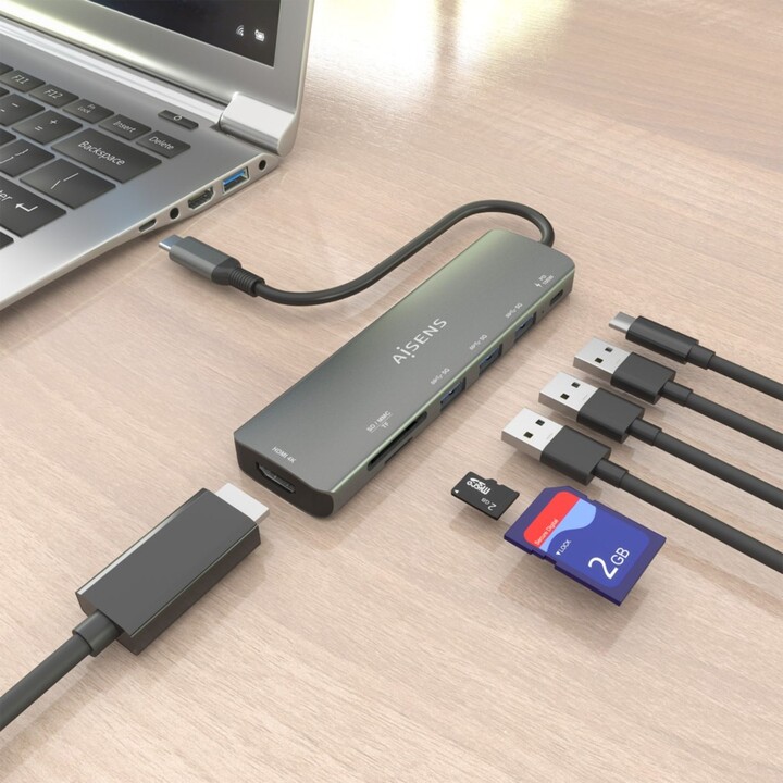 ocking USB Type-C Aisens ASUC-7P025-GR/ 1xHDMI/ 3xUSB/ 1xUSB Type-C PD/ 1xCard Reader/ Gray
