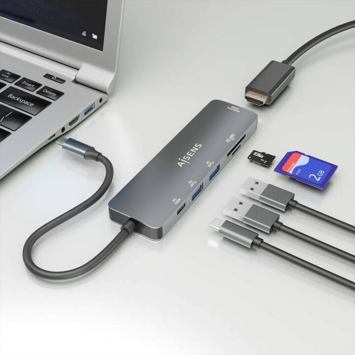 ocking USB Tipo-C Aisens ASUC-6P016-GR/ 1xHDMI/ 2xUSB/ 1xCard Reader/ 1xUSB Tipo-C PD/ Cinza