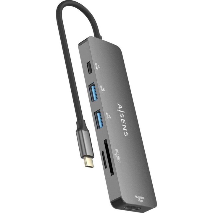 ocking USB Tipo-C Aisens ASUC-6P016-GR/ 1xHDMI/ 2xUSB/ 1xCard Reader/ 1xUSB Tipo-C PD/ Cinza