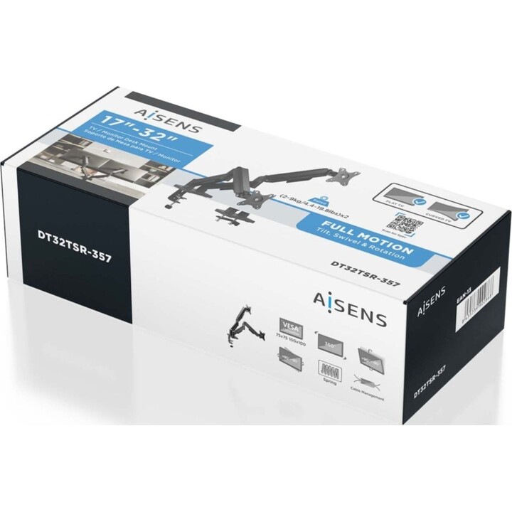 Aisens DT32TSR-357 Supporto da tavolo con contrappeso per 2 monitor/ girevole/ inclinabile/ fino a 9 kg