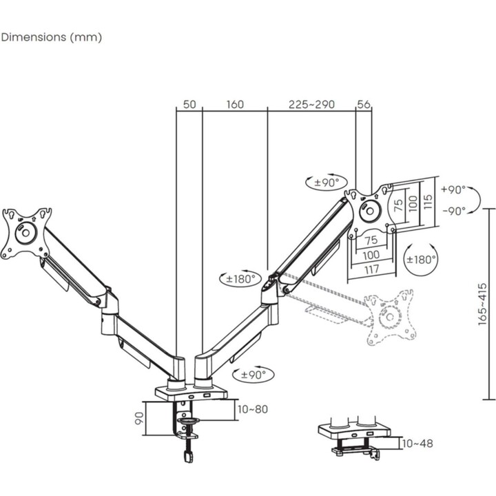 Aisens DT32TSR-357 Supporto da tavolo con contrappeso per 2 monitor/ girevole/ inclinabile/ fino a 9 kg