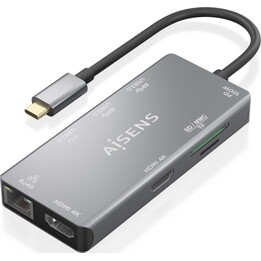 ocking USB Type-C Aisens ASUC-9P018-GR/ 2xHDMI/ 3xUSB/ 1xRJ45/ 1xCard Reader/ 1xUSB Type-C PD/ Grigio