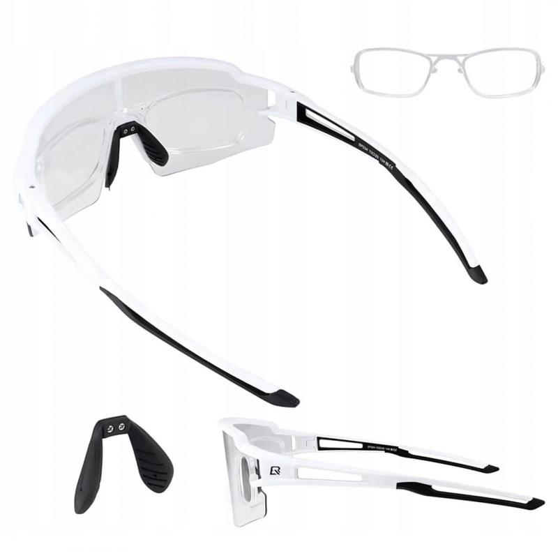 Gafas de ciclismo fotocromáticas con protección UV y inserto corrector Rockbros blancas