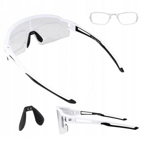 Gafas de ciclismo fotocromáticas con protección UV y inserto corrector Rockbros blancas