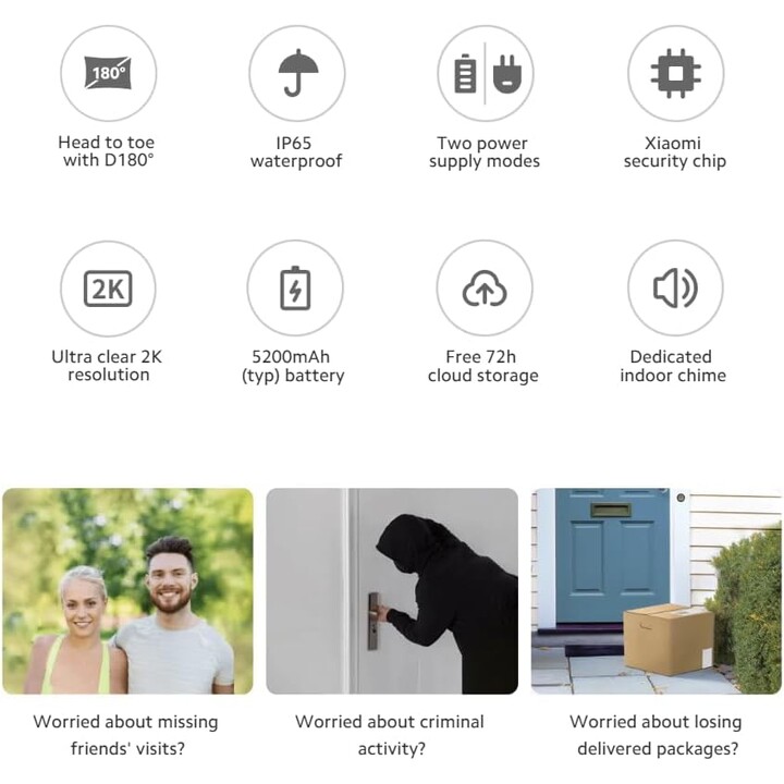 Xiaomi Smart Doorbell 3S Sonnette intelligente avec caméra 2K Noir