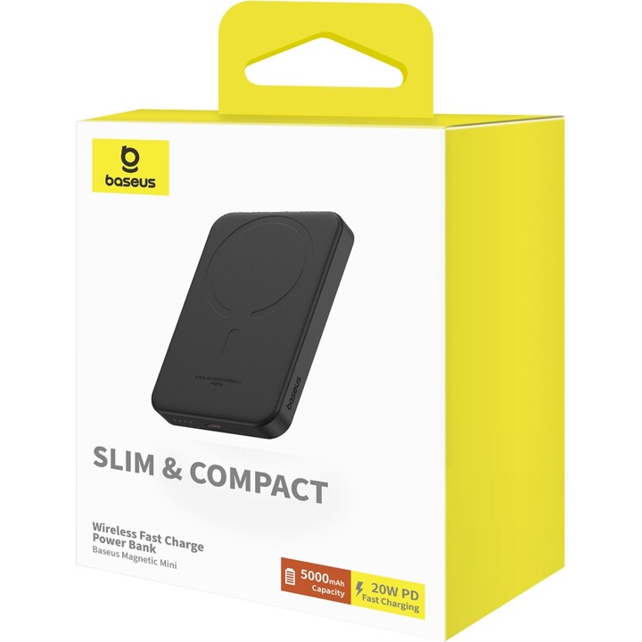 Mini power bank Baseus 5000 mAh, compatível com MagSafe, Preto