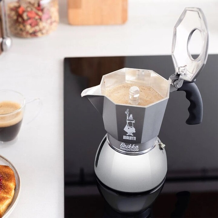 Cafetera BIALETTI BRIKKA INDUCTION 4TZ 180 ml Antracita, Plata