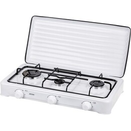 MPM KN-03/1K, tragbarer 3-Zonen-Gaskocher ideal für Camping mit emailliertem Gestell, Weiß