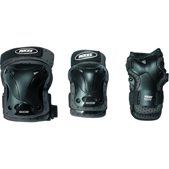 Protectores ventilados Roces Jr para patines en línea, negros, paquete de 3, 301352 01 M