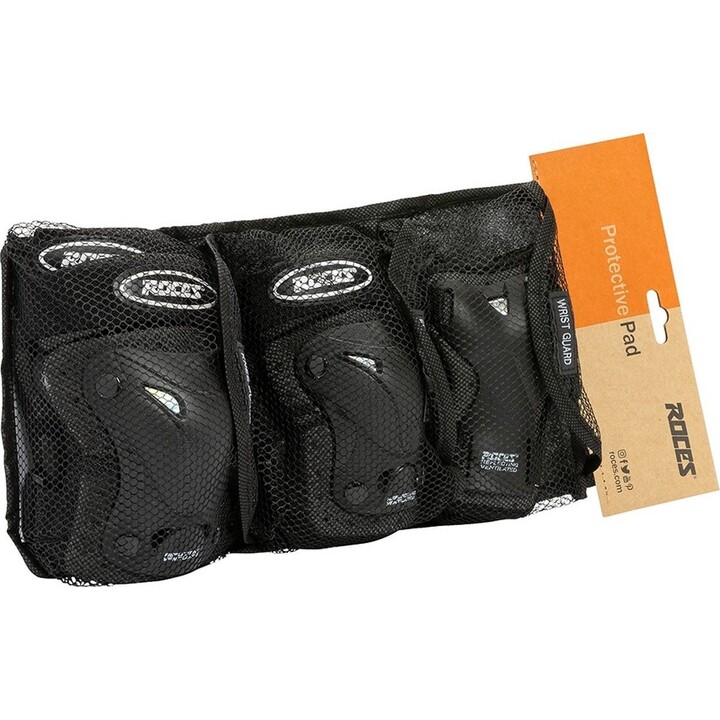 Protectores ventilados Roces Jr para patines en línea, negros, paquete de 3, 301352 01 M