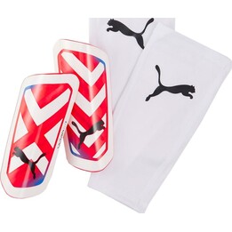 Puma Ultra Flex Sleeve Soccer Shin Guards White and Red 030871 05 L