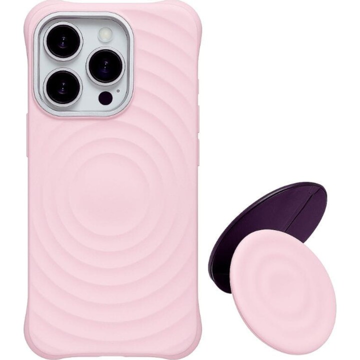 Funda  magnética de silicona ondulada con soporte MagSafe iPhone 16 Pro Max Rosa