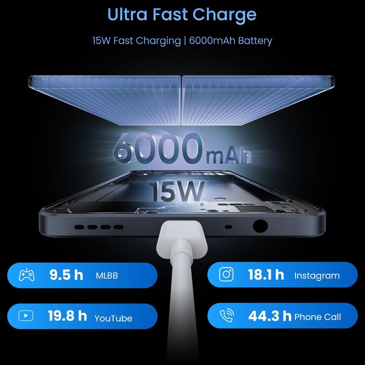 Realme Note 70T, 256 GB de 4GB, 17,1 cm, Dual SIM, Android 15, USB-C, 6000 Mah, Black