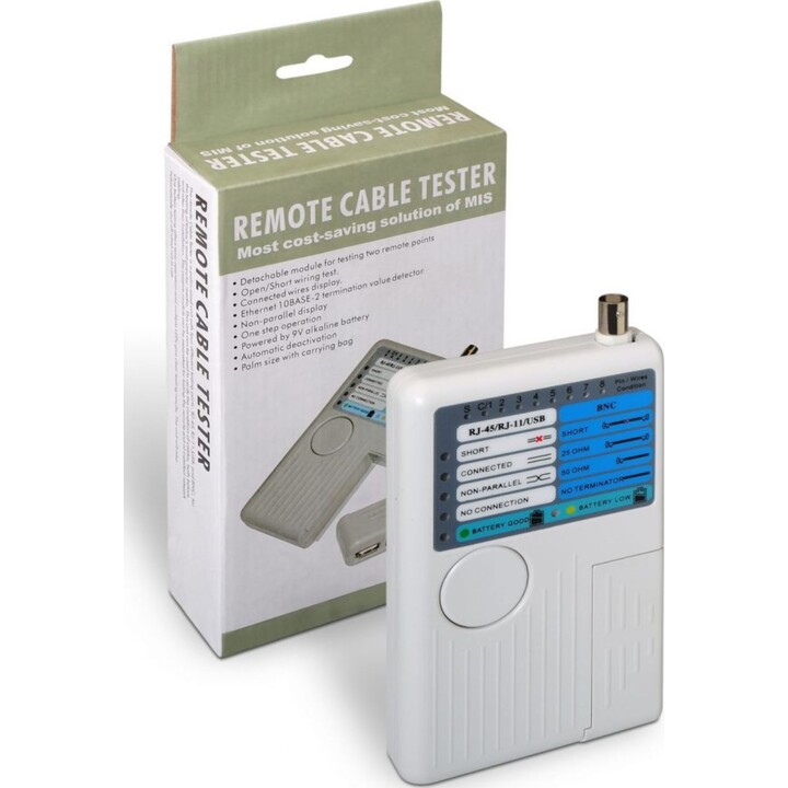 Testeur Aisens A142-0313 Pour Cable Coaxial Rj11 / Rj12 / Rj45 / Usb - Indicateurs Del De Connexion Et De Defaut