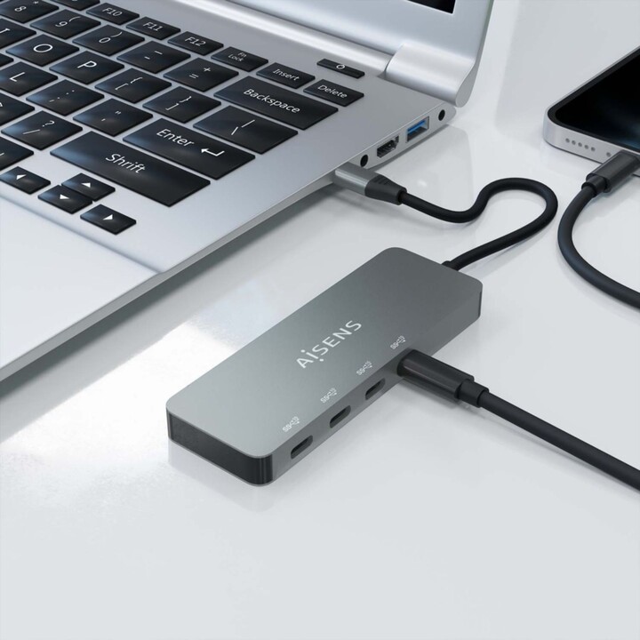 Aisens A109-0695 – Hub USB 3.2 Gen2 10G USB-C, USB-C/M-4xUSB-C/H, gris, 15cm