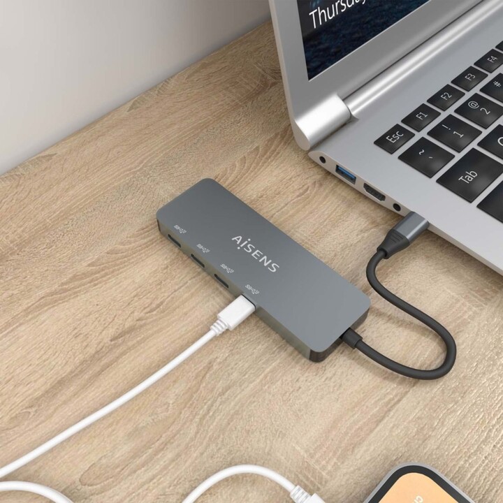 Aisens A109-0695 – Hub USB 3.2 Gen2 10G USB-C, USB-C/M-4xUSB-C/H, gris, 15cm