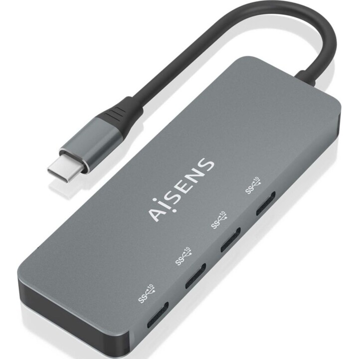Aisens A109-0695 – Hub USB 3.2 Gen2 10G USB-C, USB-C/M-4xUSB-C/H, gris, 15cm