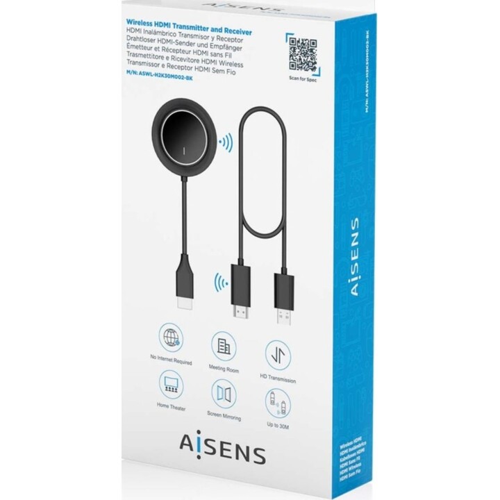 Aisens ASWL-H2K30M002-BK Adaptador/transmissor de vídeo HDMI sem fio
