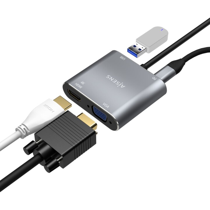 USB-Typ-C-Adapter Aisens A109-0626/ HDMI-Buchse - VGA-Buchse - USB-Typ-C-Stecker - USB-Buchse - USB-Typ-C-Buchse