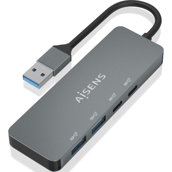 Hub USB 3.2 Aisens A106-0696/ 2xUSB/ 2xUSB Tipo-C/ Cinza