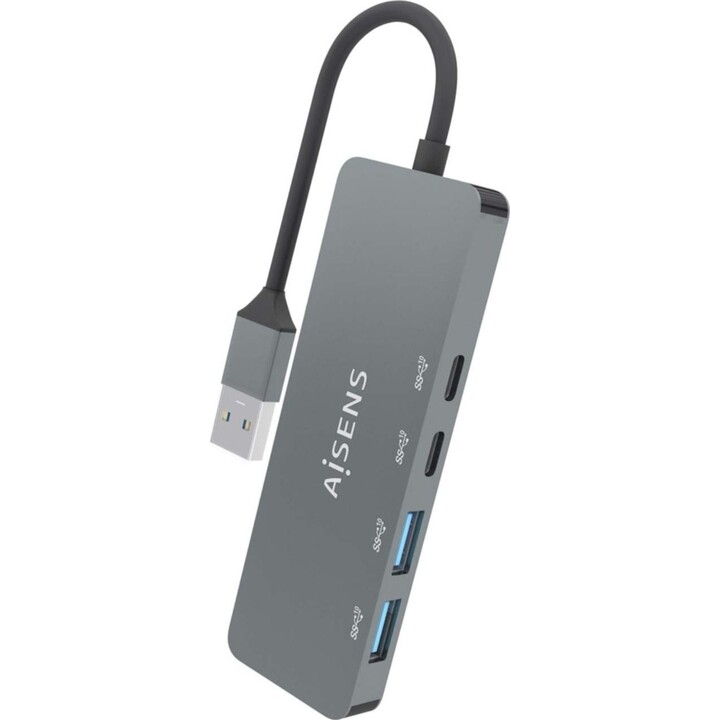 Hub USB 3.2 Aisens A106-0696/ 2xUSB/ 2xUSB Tipo-C/ Cinza