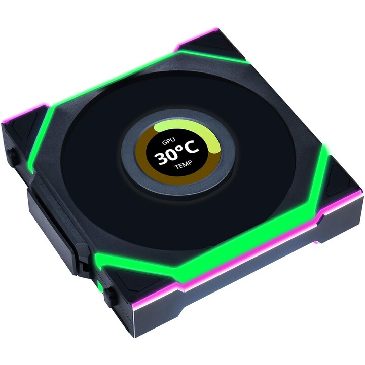 Ventilador Lian Li Uni Fan SL120 sem fio LCD ARGB lâmina reversa 120 mm preto