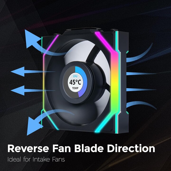 Ventilador Lian Li Uni Fan SL120 sem fio LCD ARGB lâmina reversa 120 mm preto