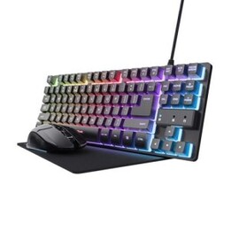 Teclado mouse y alfombrilla trust gaming gxt 794 rgb raton wireless 4800dpi teclado cable