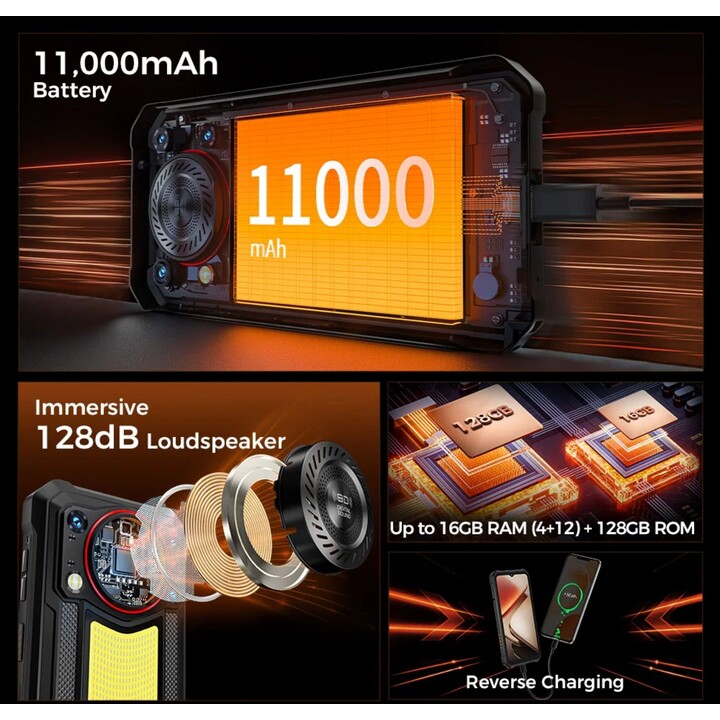 Oukitel WP53S, 4+128GB, 4G Smartphone resistente, UNISOC T615, batería de 11000 mAh, negro