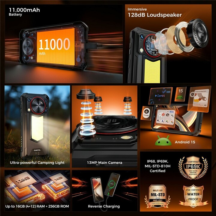 Oukitel WP53S, 4+128GB, 4G Smartphone resistente, UNISOC T615, batería de 11000 mAh, negro