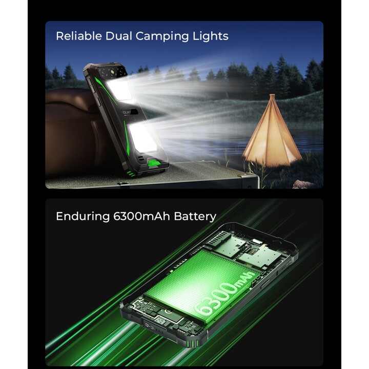 Oukitel G5, 4+12GB RAM, 64GB/TF 1TB, 900 lm Dual Camping Light, 6 Display, 6300mah, 13MP, Dual Sim, Schwarz